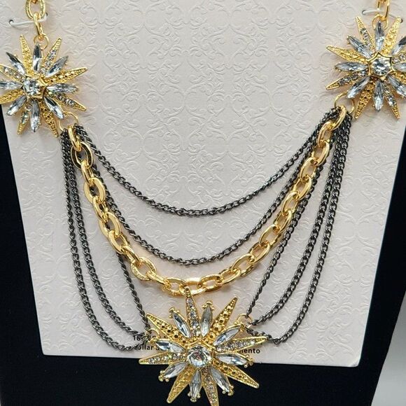 Walmart Midnight Glam 18" Necklace With Extender Starburst Statement - Picture 1 of 3